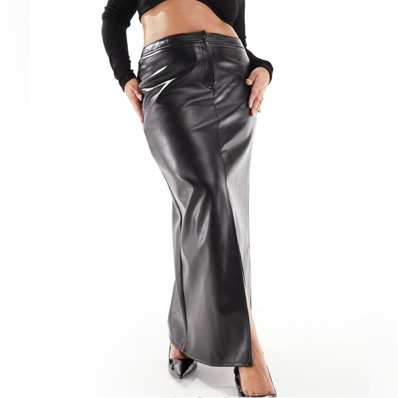 Collusion Dresses & Skirts - COLLUSION Plus leather look maxi column skirt in black Size 12
